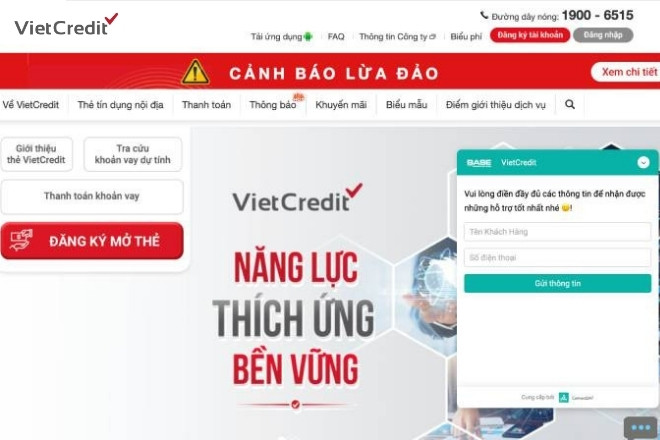 Kênh chat trực tiếp tại website Vietcredit