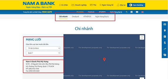 Trang web tra cúu số điện thoại ngân hàng Nam Á Bank tại các chi nhánh/PGD