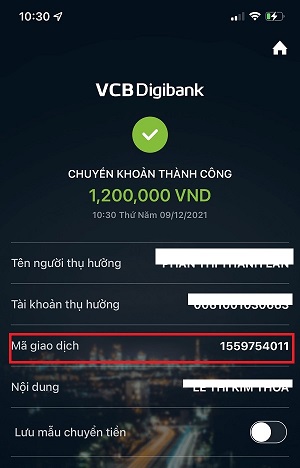 Cách kiểm tra mã giao dịch Vietcombank