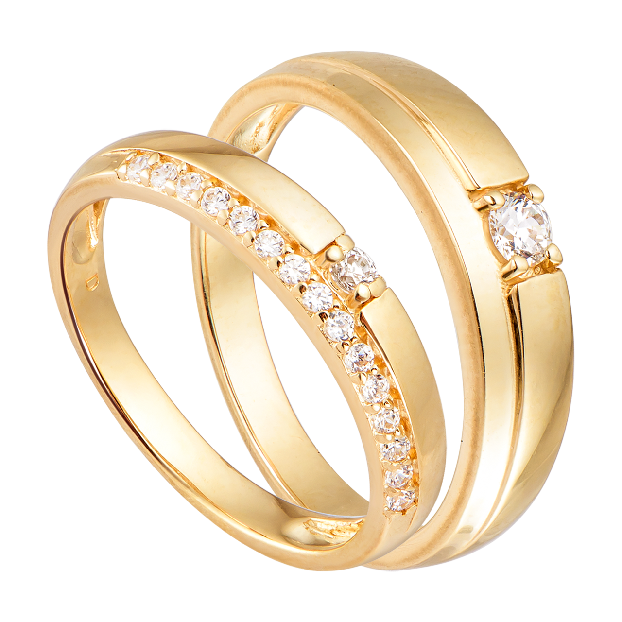 Cặp nhẫn cưới vàng 18k đính đá ecz pnj 01806-00895